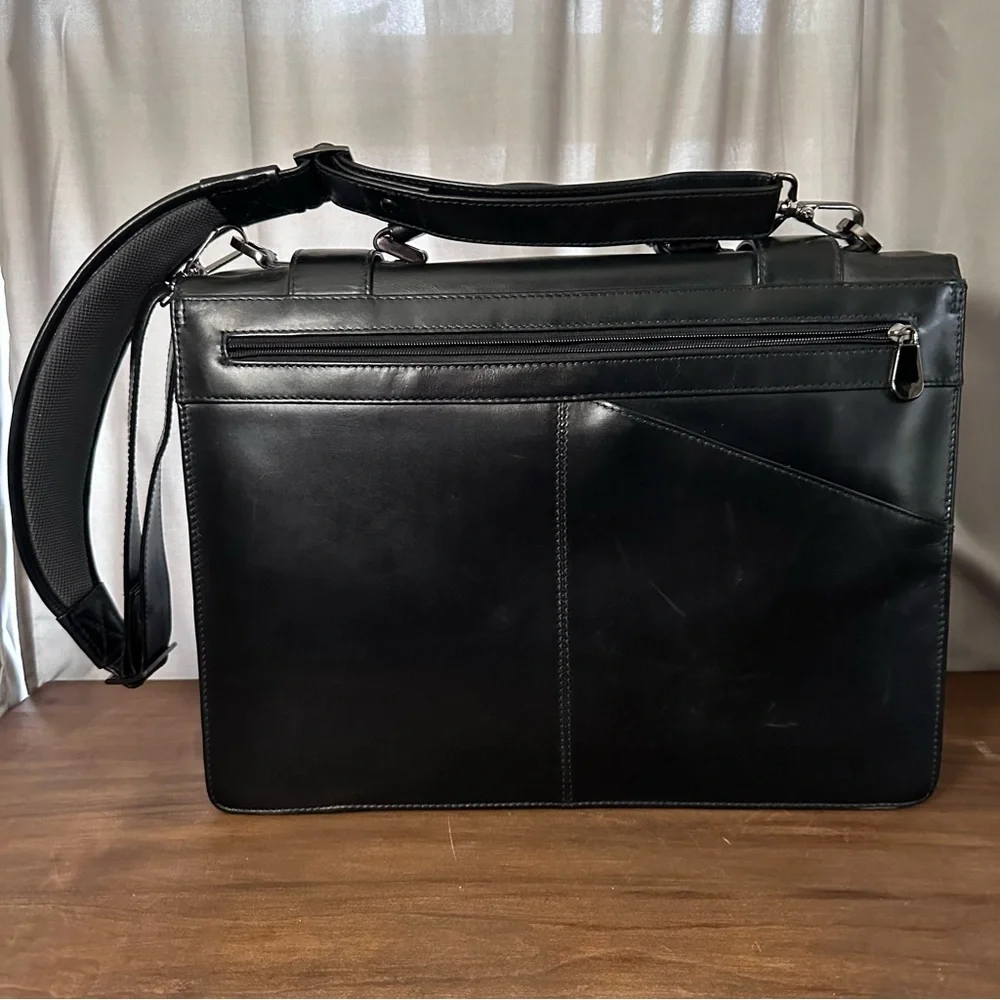 Wilsons Leather Pelle Studio Leather Messenger Bag Briefcase Satchel Black